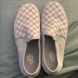 Vans slip-ons. Light blue and white checkered